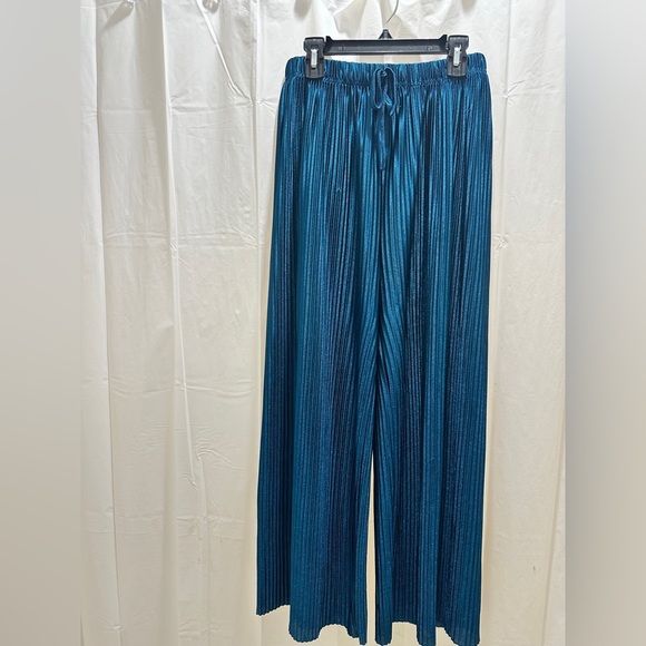 Women's Teal Pleated Pants - Picture 3 of 5